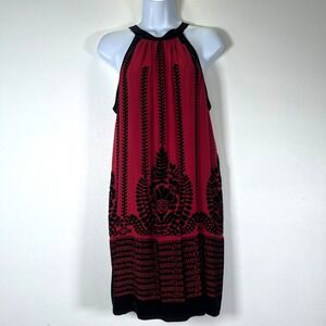 Vintage Studio M Womens Y2K Silk Velvet Burnout Dress Sz M Red Black Romantic